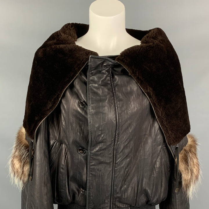 Vintage JEAN PAUL GAULTIER FEMME Size M Black Leather Sheep Skin Turtleneck CollarJacket