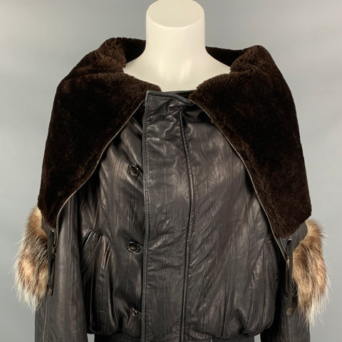 Vintage JEAN PAUL GAULTIER FEMME Size M Black Leather Sheep Skin Turtleneck CollarJacket