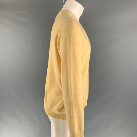 LANDS END Taille M Pull col V en cachemire jaune