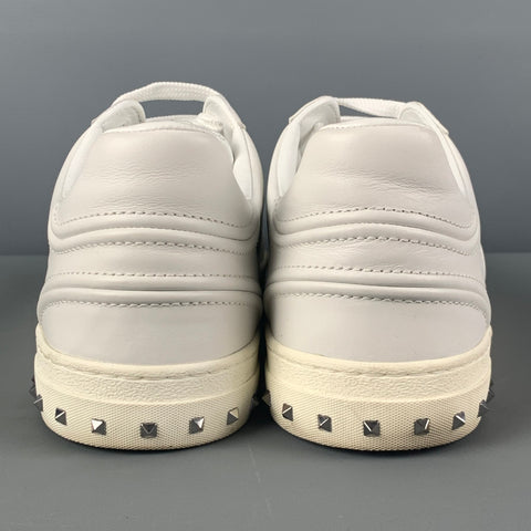 VALENTINO Size 12 White Studded Leather Lace Up Sneakers