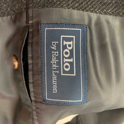 POLO by RALPH LAUREN Size XL Dark Gray Herringbone Virgin Wool Belted Coat