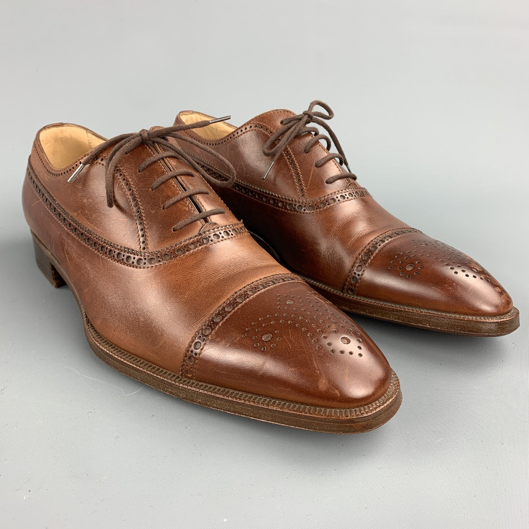 GRAVATI para WILKES BASHFORD Talla 9.5 Zapatos con cordones perforados y puntera marrón