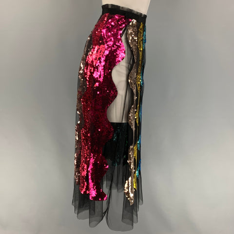 GUCCI FW 16 Taille 4 Jupe Maxi en Tulle à Paillettes Serpent Multicolore