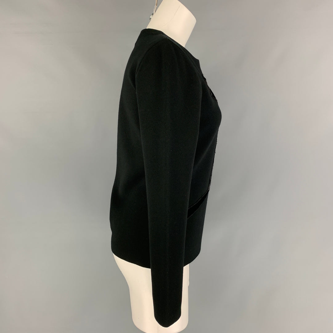 OSCAR DE LA RENTA 2021 Size L Black on Black Viscose Blend Sequined Cut Out Pullover