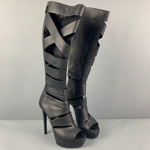 GUCCI Talla 6 Botas Helena con plataforma recortada de cuero negro