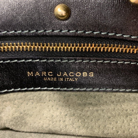 MARC JACOBS Black Leather Gold Tone Lock Zip Hobo Handbag
