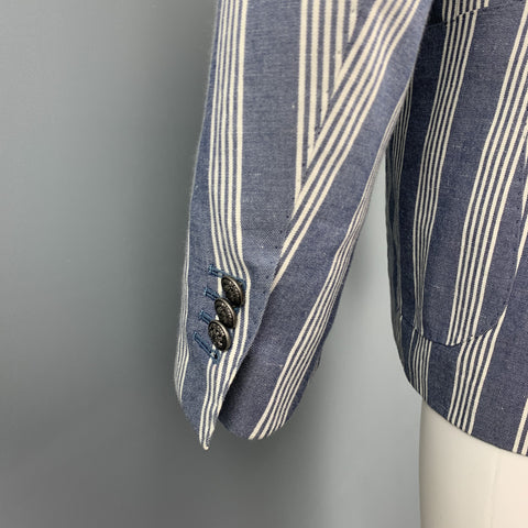 BRILLA Size 36 Navy & White Stripe Cotton Blend Notch Lapel Sport Coat