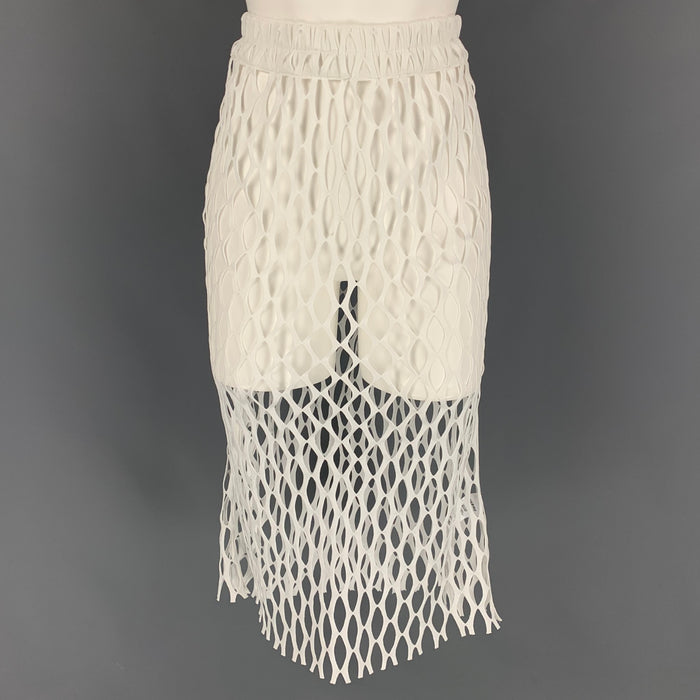 DRIES VAN NOTEN Spring-Summer 2021 Size M White Polyester Mesh Elastic Waistband Skirt