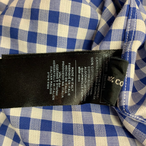 TOM FORD Size XL Blue & White Checkered Cotton Button Up Long Sleeve Shirt