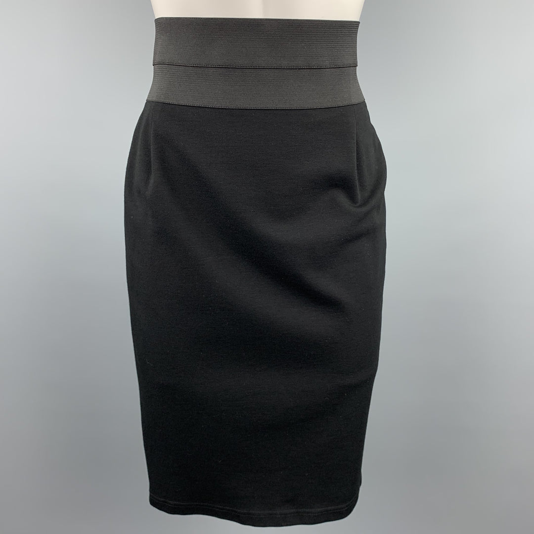 AKRIS Size 6 Black Stretch Elastic Waistband Pencil Skirt