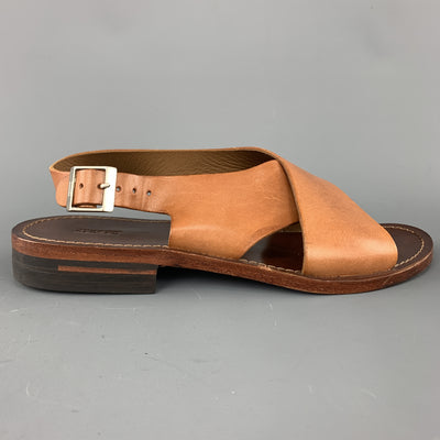 CLOSED Size 6 Tan Cross Strap Flat Sandals