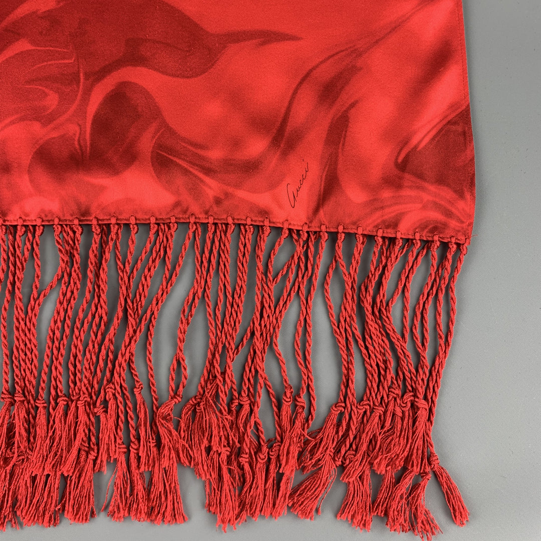 GUCCI by TOM FORD Smoke Print Red Long Silk Scarf