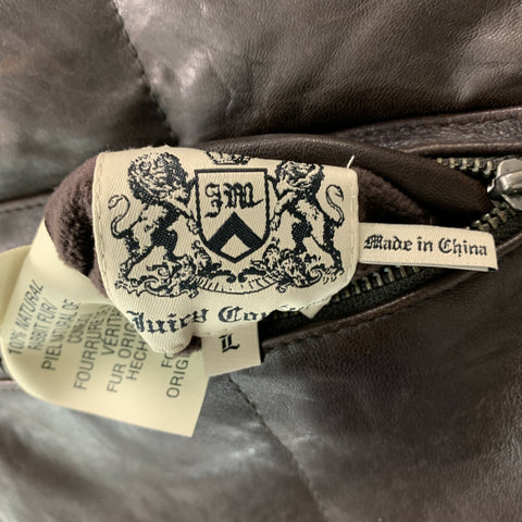 JUICY COUTURE Size L Brown Reversible Leather Zip Up & Snaps Vest