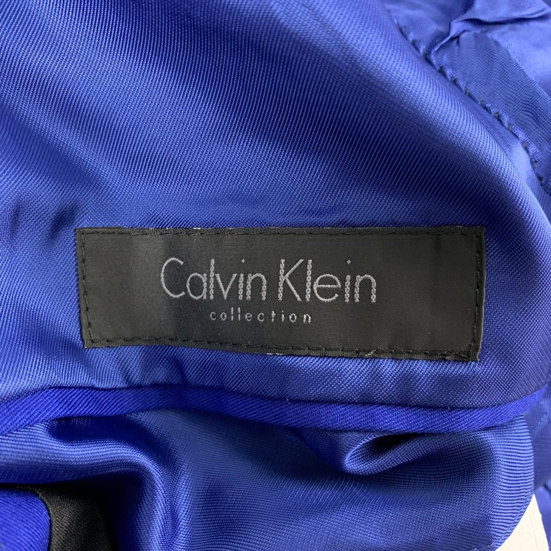 CALVIN KLEIN COLLECTION Size 40 Royal Blue Cotton / Polyester Notch Lapel Sport Coat