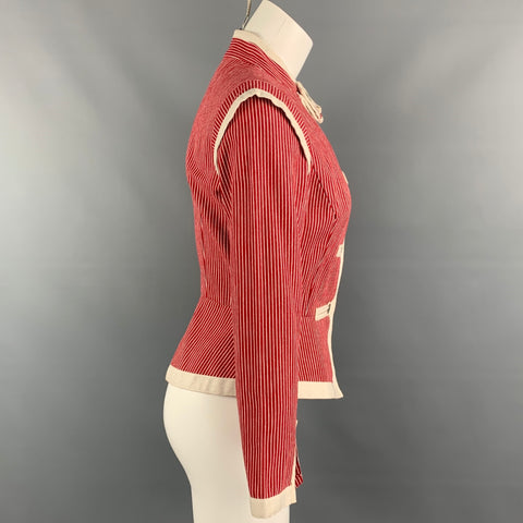 VIVIENNE WESTWOOD RED LABEL Size 2 Red & White Stripe Cotton Asymmetrical Jacket