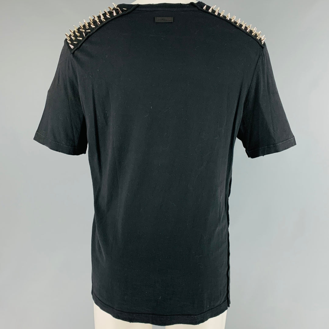 PIERRE BALMAIN Size XS Black Studded Cotton Crew-Neck T-shirt