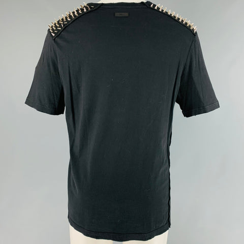 PIERRE BALMAIN Size XS Black Studded Cotton Crew-Neck T-shirt
