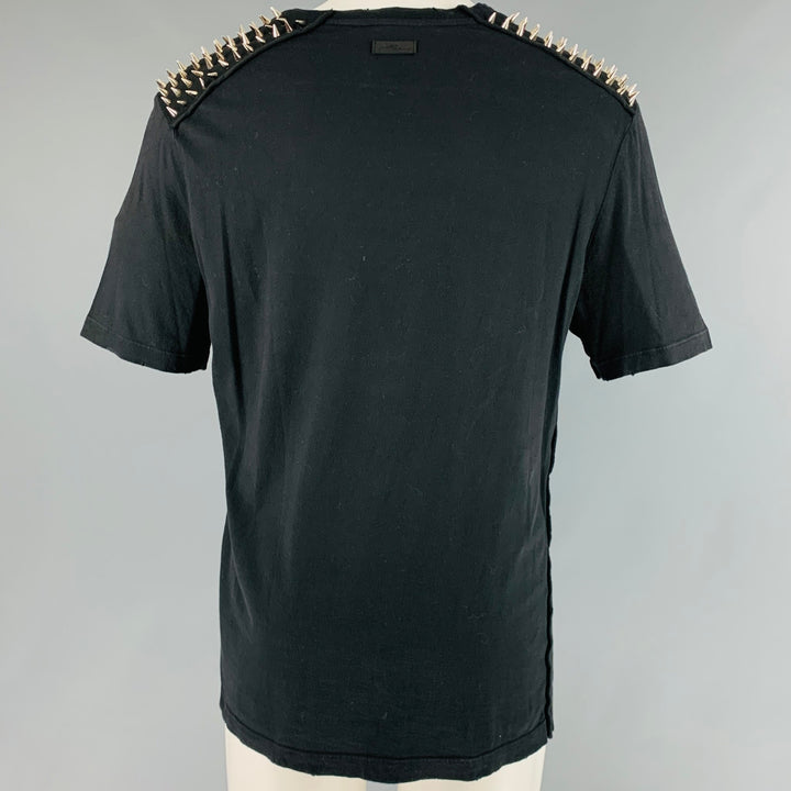 PIERRE BALMAIN Size XS Black Studded Cotton Crew-Neck T-shirt