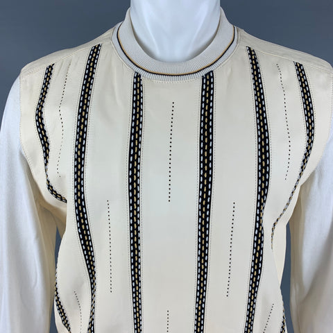BARCELINO Size 38 Cream Black Cotton Crew-Neck Pullover