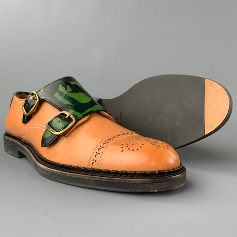 JIMMY CHOO Size 8 Tan Camouflage Leather Double Monk Strap Loafers