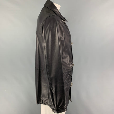 RALPH LAUREN Purple Label Size L Black Leather Nautical Coat