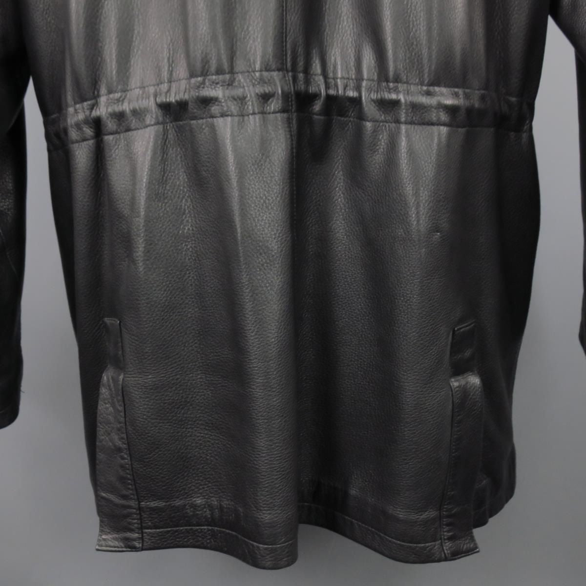 LORO PIANA 44 Black Leather Drawstring Waist Cashmere Lining LORO PIANA 44 Black Leather Drawstring Waist Cashmere Lining