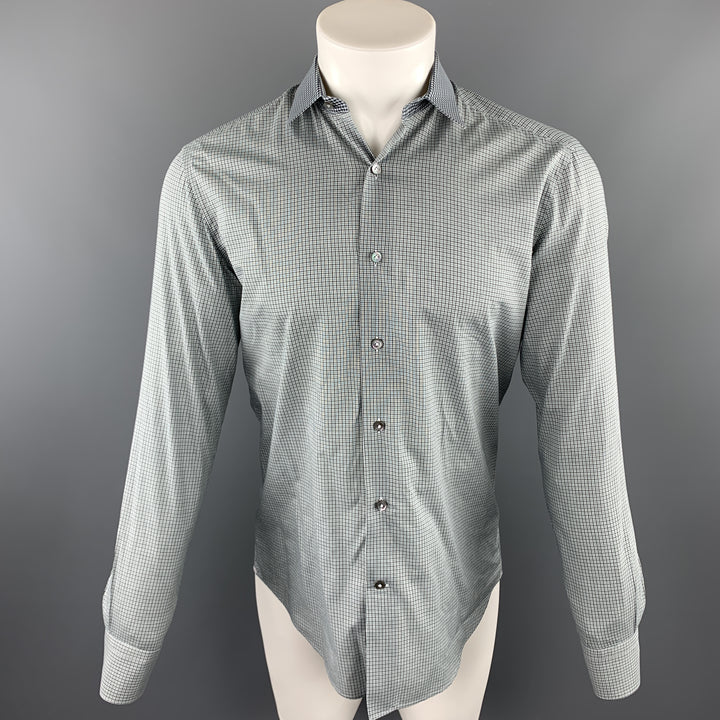 LANVIN Camisa de manga larga con botones de algodón a cuadros gris talla S