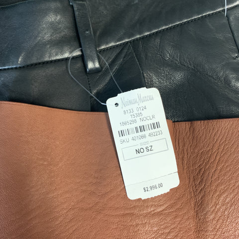 GIVENCHY Size 36 Black & Brown Leather Pleated Wide Leg Strap Pants