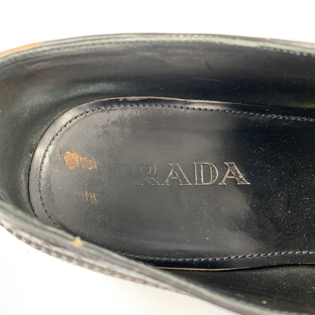 PRADA Size 10.5 Black Perforated Leather Platform Lace Up Shoes
