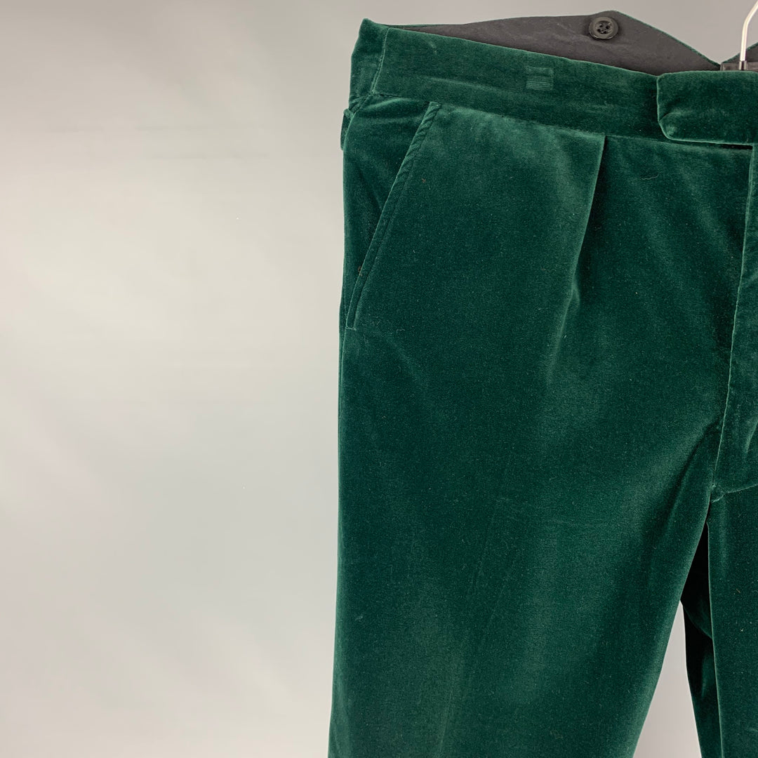 FAVOURBROOK Taille 36 Pantalon habillé en velours de coton vert forêt avec braguette boutonnée