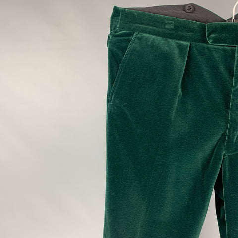 FAVOURBROOK Size 36 Forest Green Cotton Velvet Button Fly Dress Pants