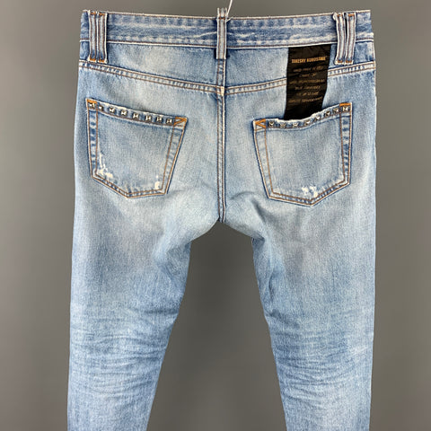 TAKESHY KUROSAWA Size 30 Blue Distressed Cotton Classic Button Fly Jeans