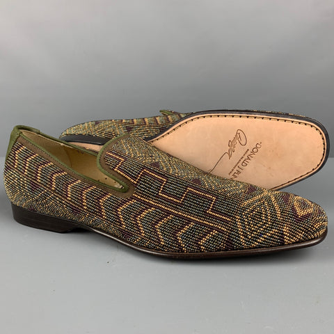 DONALD J PLINER Size 10 Green Purple Beaded Leather Slip On Loafers