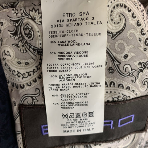 ETRO Size 38 Navy Jacquard Wool Viscose Blend Notch Lapel Sport Coat