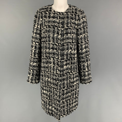 DOLCE & GABBANA Size 2 Grey Black White Wool Blend Tweed Collarless Coat