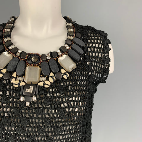 OSCAR DE LA RENTA SS 08 Talla S Top de vestido de cristal con cuentas de seda negro
