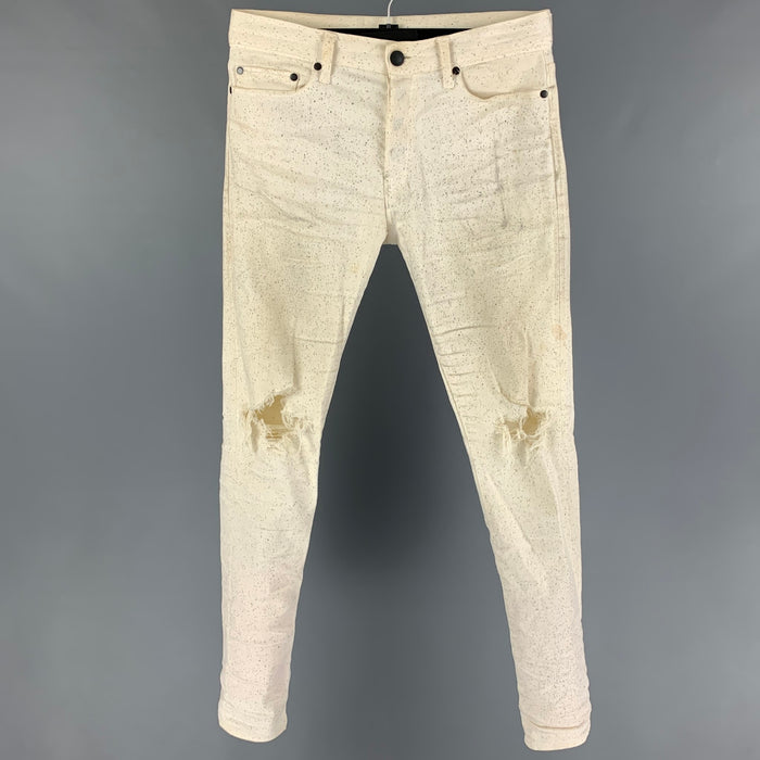 JOHN ELLIOTT Size 30 Off White Black Paint Splatter Cotton Skinny Dress Pants
