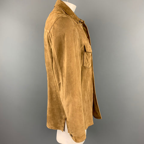 HUGO BOSS Size 44 Tan Suede Buttoned Shirt Jacket