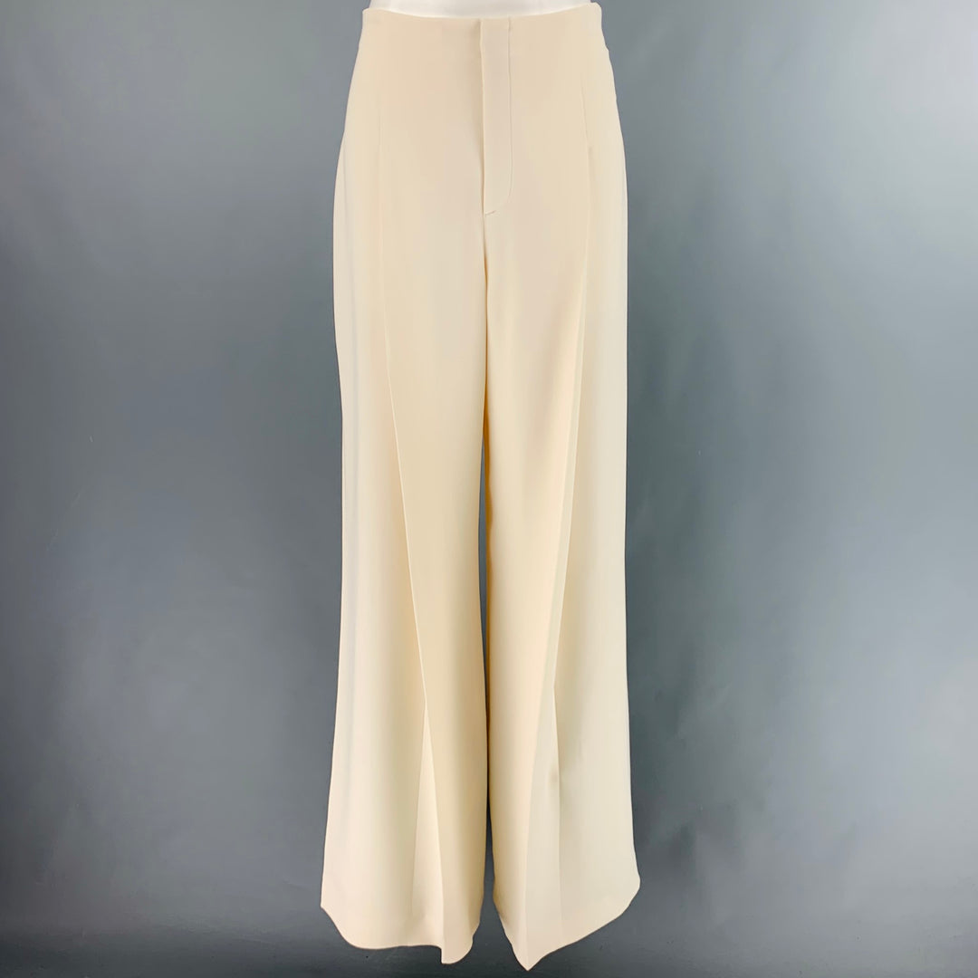 RALPH LAUREN COLLECTION Size 8 Cream Silk Wide Leg Dress Pants