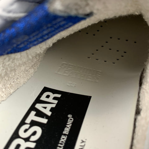 GOLDEN GOOSE 2019 Superstar Taille 8 Baskets basses à paillettes argentées et bleues