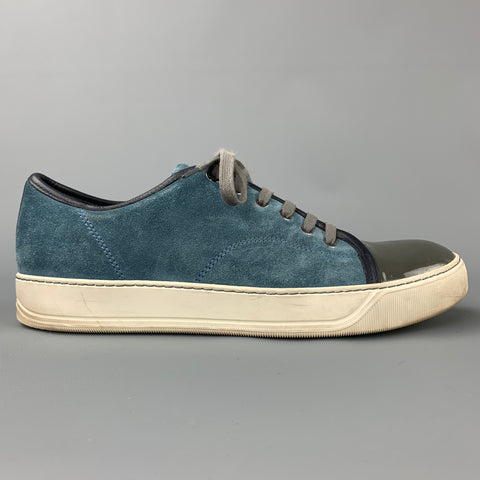 LANVIN en BLEU Size 9 Blue Leather Lace Up Sneakers