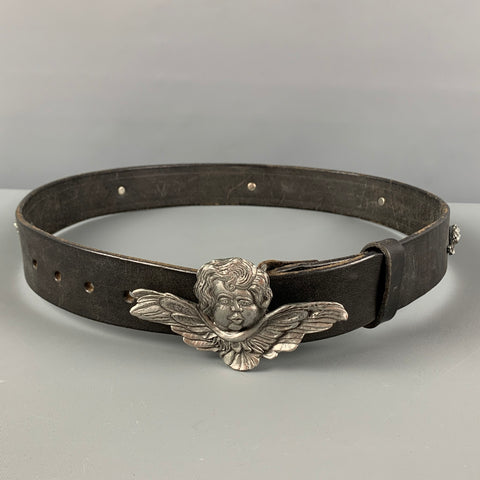 PAUL SMITH Size 32 Black Silver Leather Metal Belt