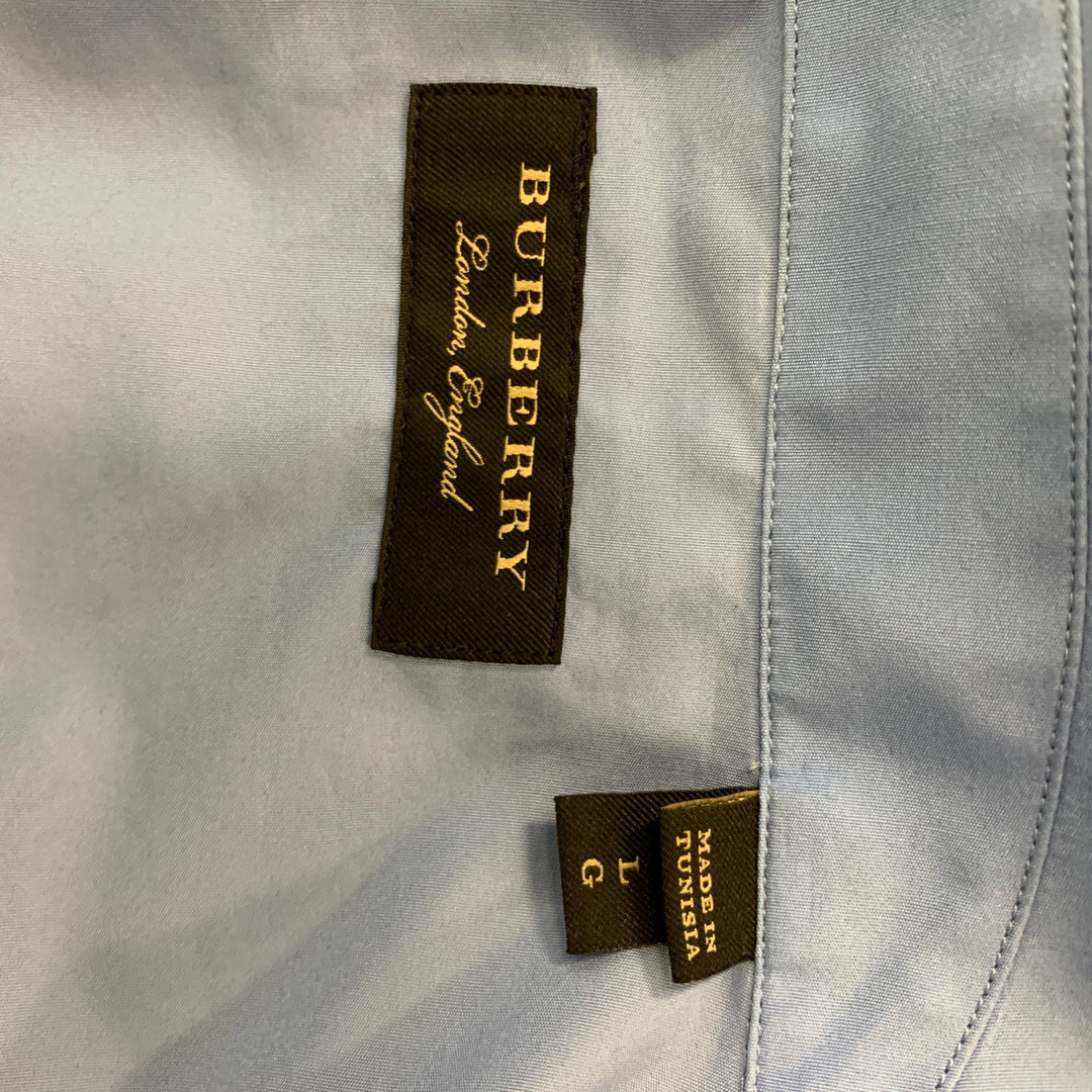BURBERRY Size M Blue Black Solid Cotton Camp Short Sleeve Shirt