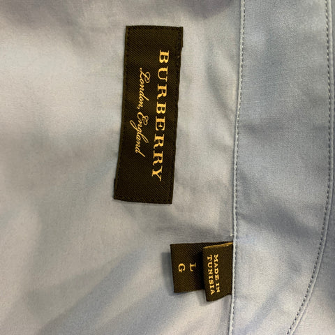 BURBERRY Size M Blue Black Solid Cotton Camp Short Sleeve Shirt