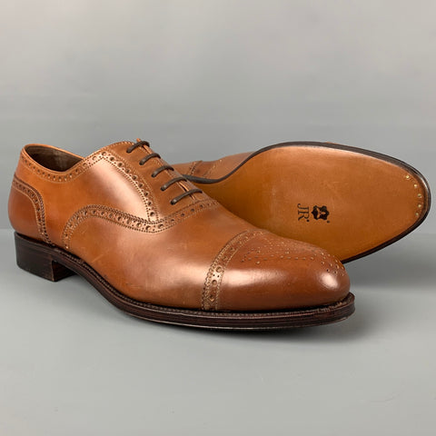 CARMINA Size 11.5 Tan Perforated Leather Cap Toe Lace Up Shoes