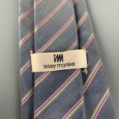 Vintage ISSEY MIYAKE Grey Pink Diagonal Stripe Silk Tie