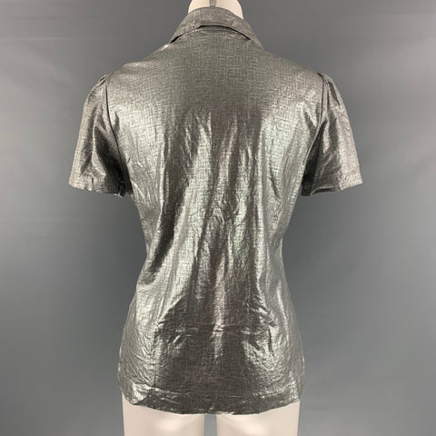 TORY BURCH Size L Silver Cotton Metallic Short Sleeve Casual Top