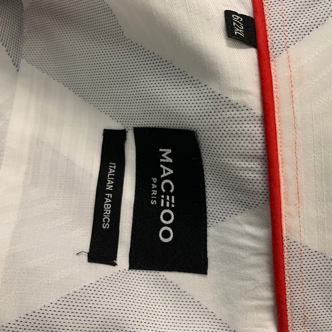 MACEOO Size XXL White Light Blue Print Cotton Button Up Long Sleeve Shirt