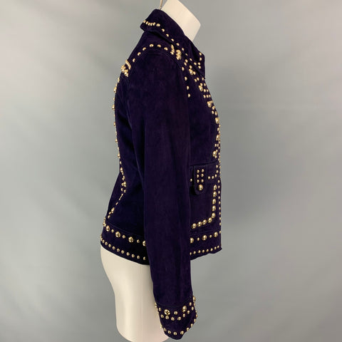 TRINA TURK Size S Purple & Gold Suede Studded Jacket