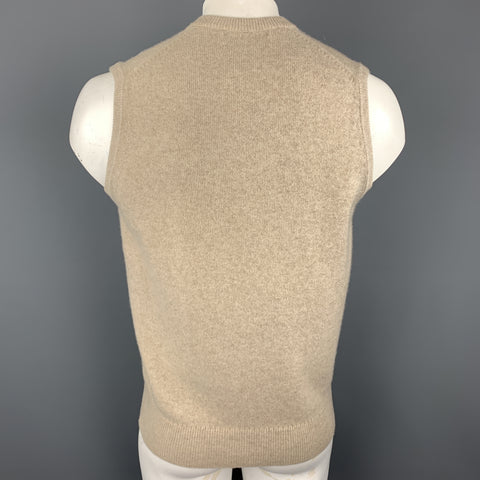 BALLANTYNE Size XL Heather Oatmeal Beige Cashmere V-Neck Sweater Vest